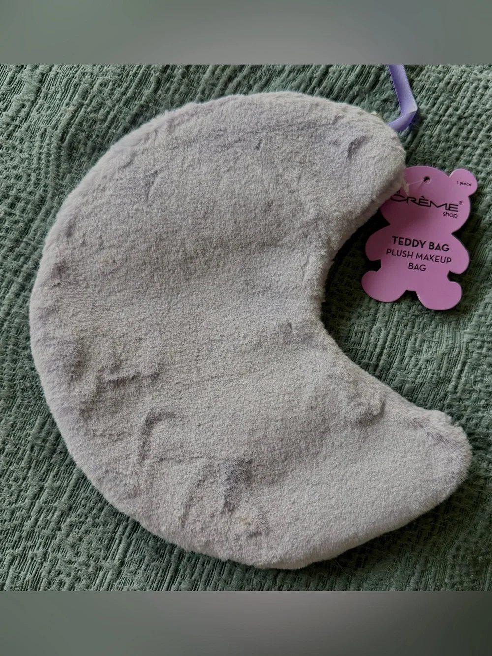 The Crème Shop Plush Teddy Moon Makeup Bag - in lavender. NWT